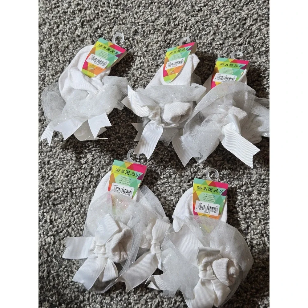 STOCKING STUFFER Zubii Girls‎ 5 Designer Dress Socks White Bow Shoe Sz 4T - 5.5
